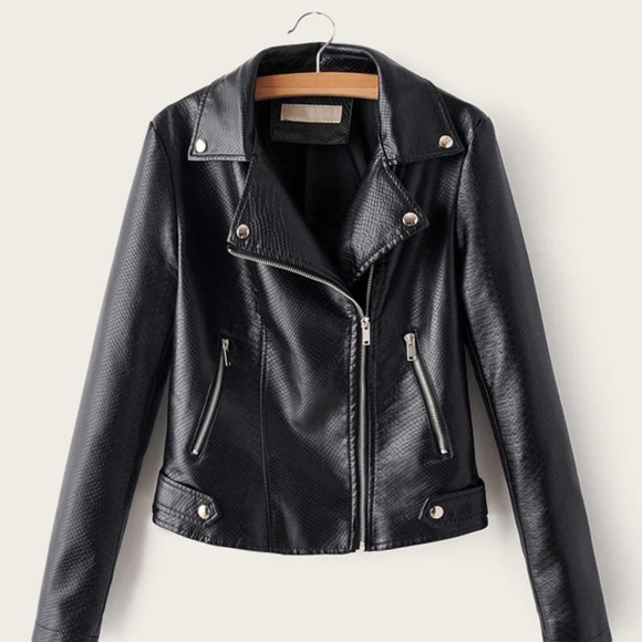 Jackets & Blazers - black  biker moto leather Zipper jacket motorcycle